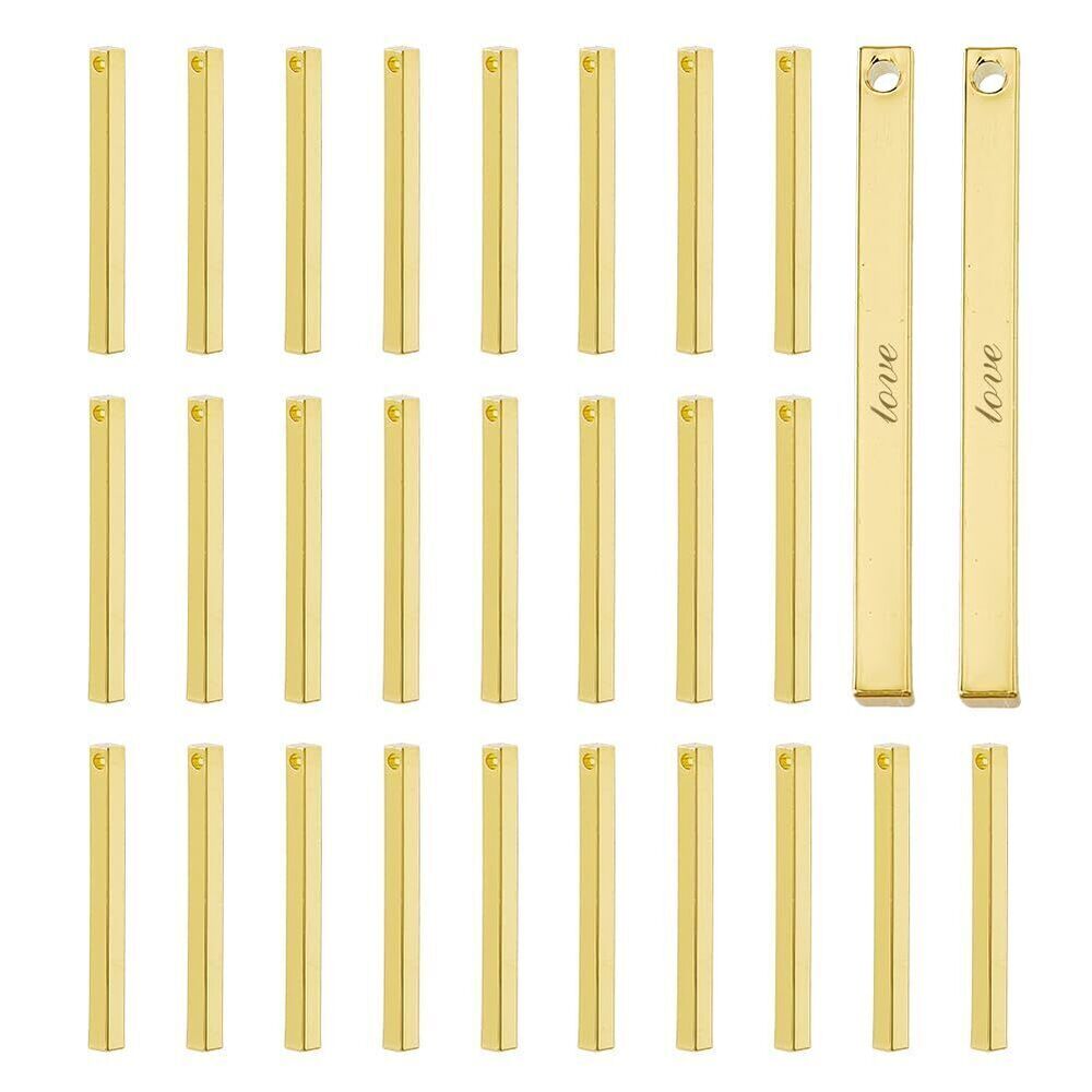 8623 30Pcs 3D Rectangle Stamping Blanks Bar Tag Pendants Golden Brass Bar